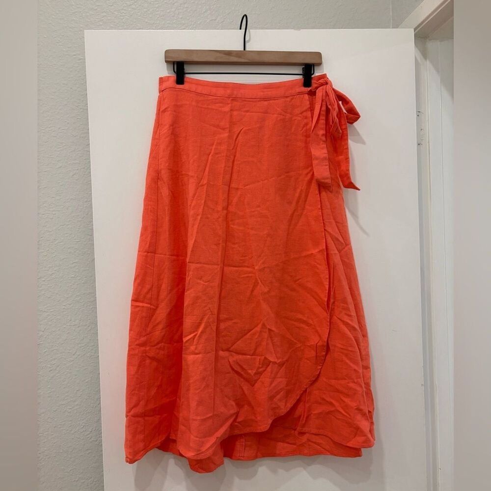 J. Crew A-Line faux wrap linen midi Skirt classic preppy boho chic bohemian